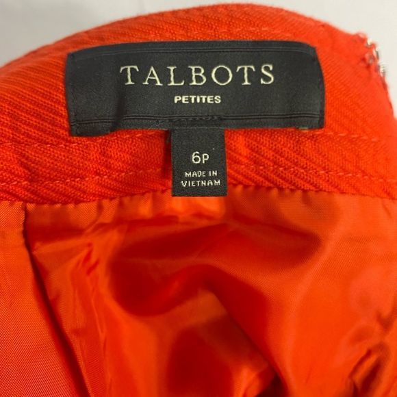TALBOTS Red Orange A Line Pencil Skirt w/ Gold Button Accents - Picture 6 of 9